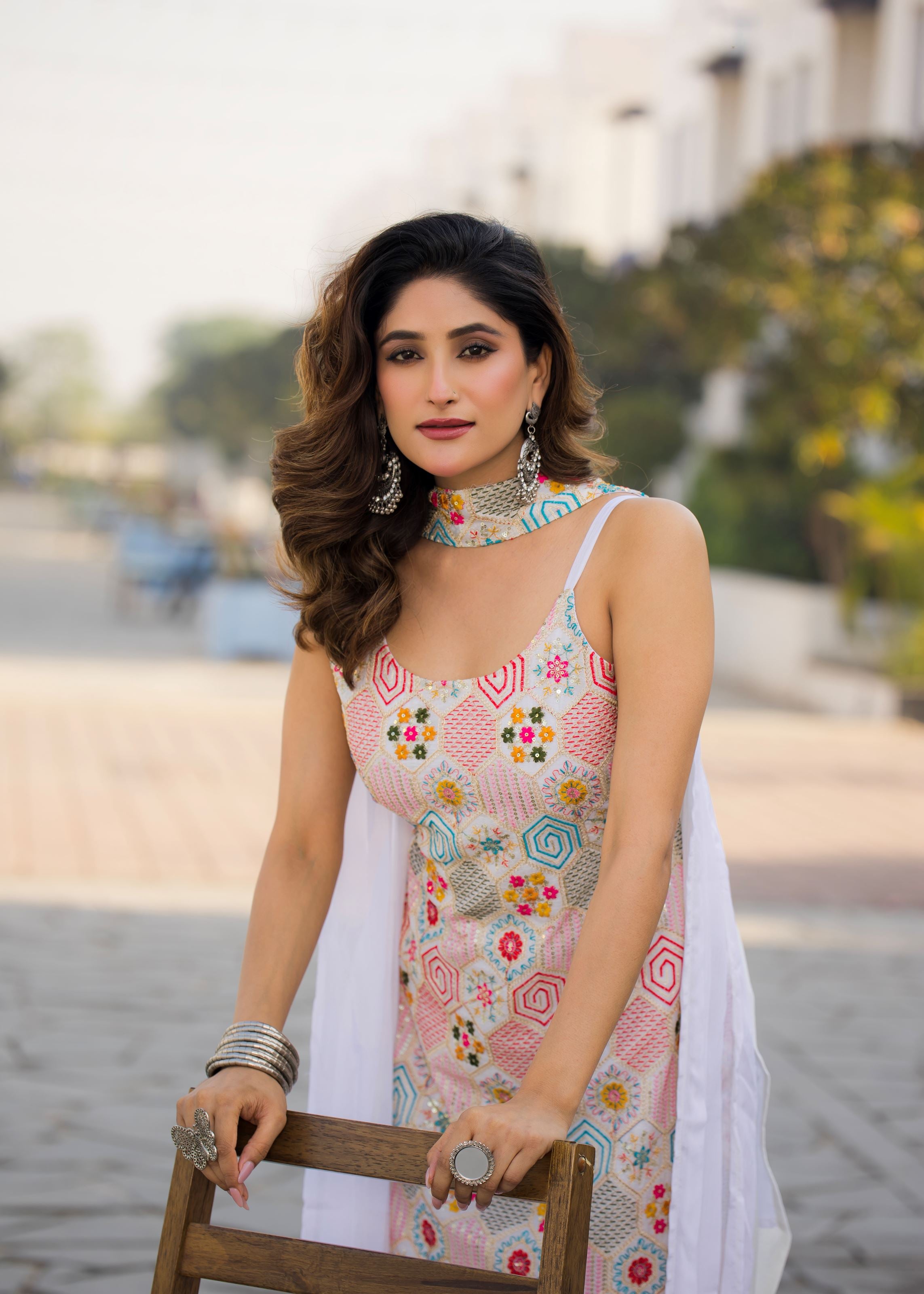 White Sharara Dress With Embroidery Work