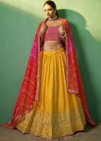 Alluring Yellow Sequins Georgette Haldi Wear Lehenga Choli With Dupatta