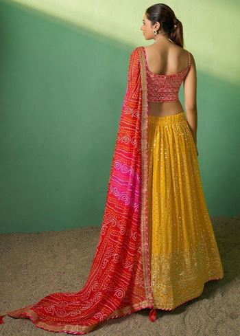 Alluring Yellow Sequins Georgette Haldi Wear Lehenga Choli With Dupatta