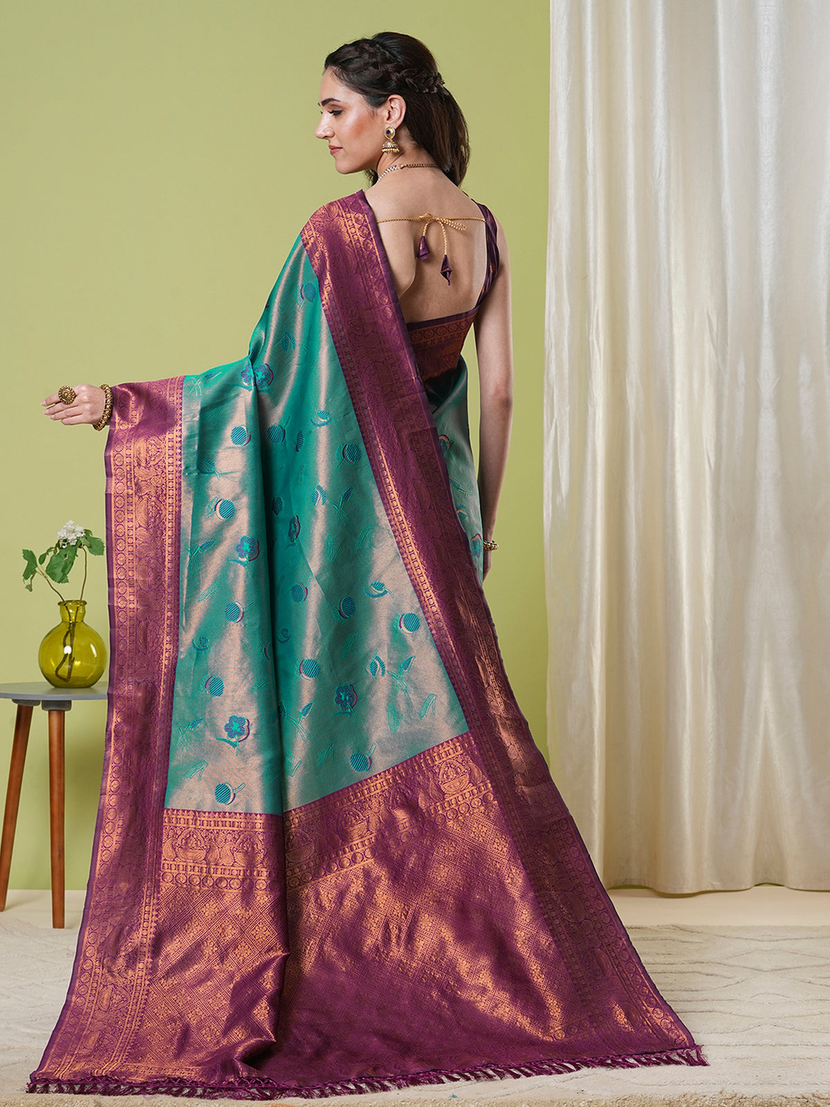 Aqua Banarasi Silk Saree With Beautiful Jacquard Designer Work
