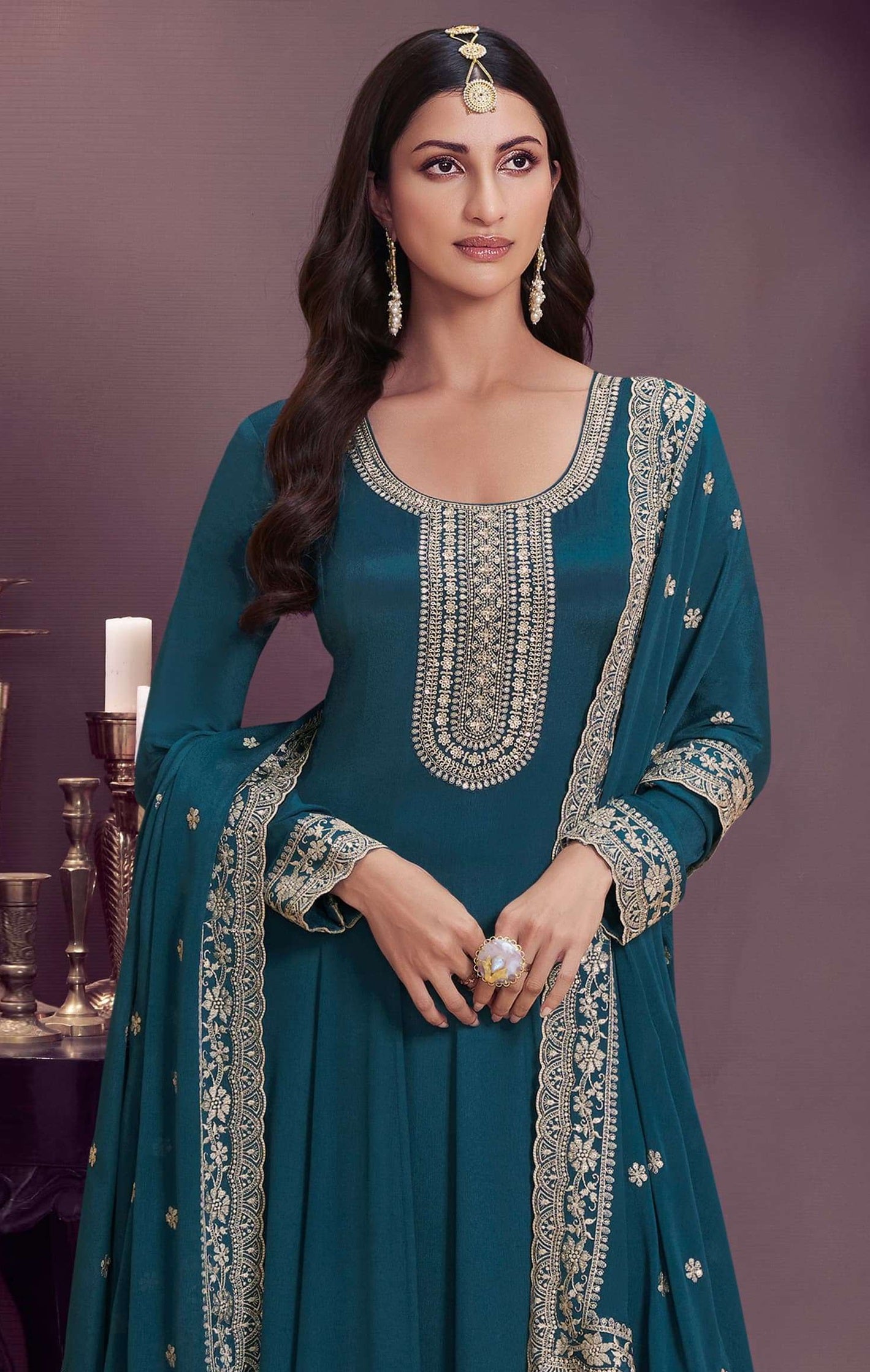 Aqua Blue Anarkali Suit With Heavy Embroidery Work