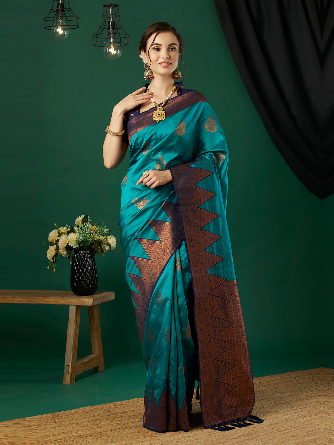 Aqua Blue Banarasi Silk Woven Jari Designer Heavy And Ethnic Partywear Saree