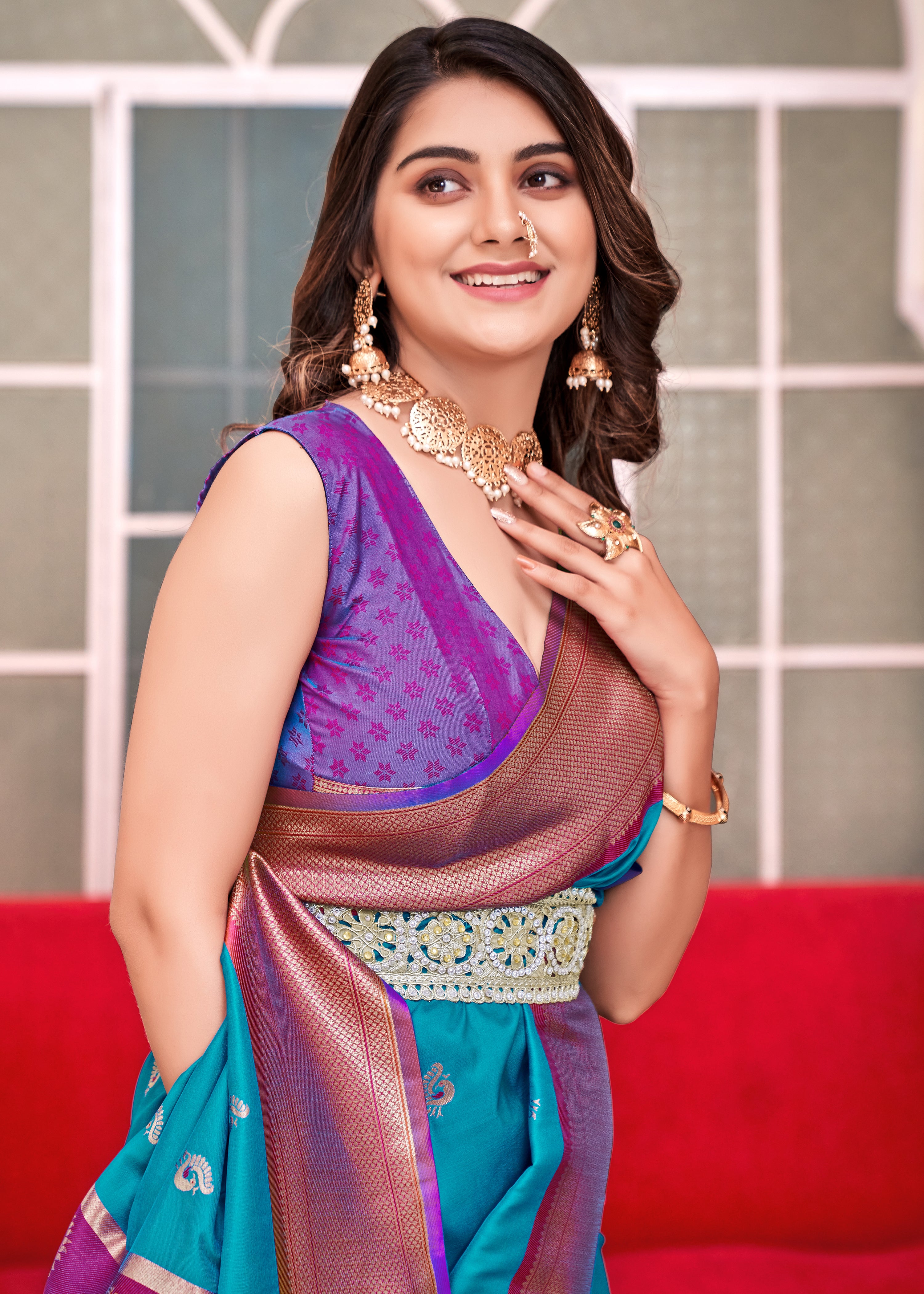 Aqua Blue Paithni Silk Saree with Jacquard Woven work