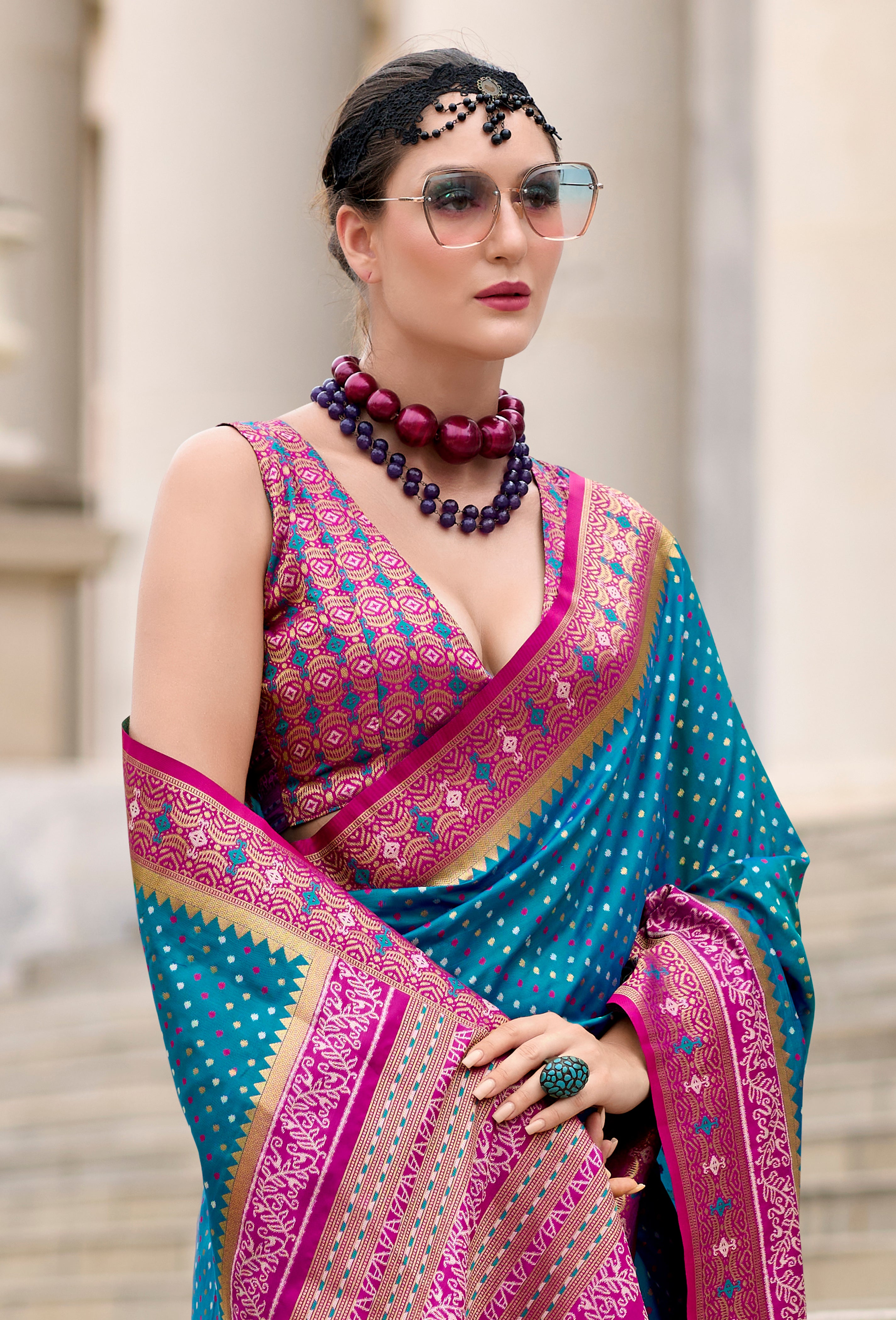 Aqua Blue Pure Soft Banarasi Silk Saree With Jacquard Woven Work