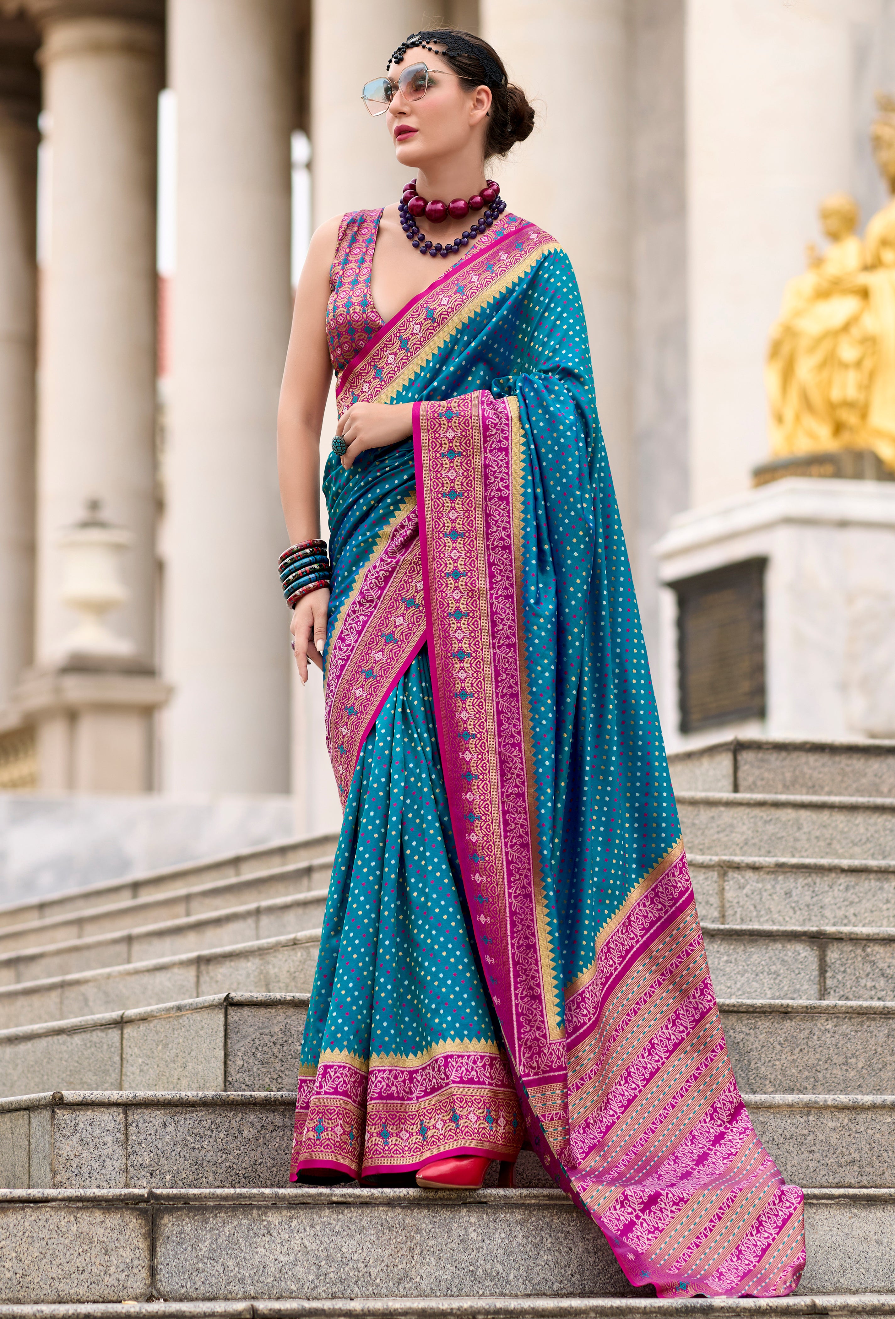 Aqua Blue Pure Soft Banarasi Silk Saree With Jacquard Woven Work