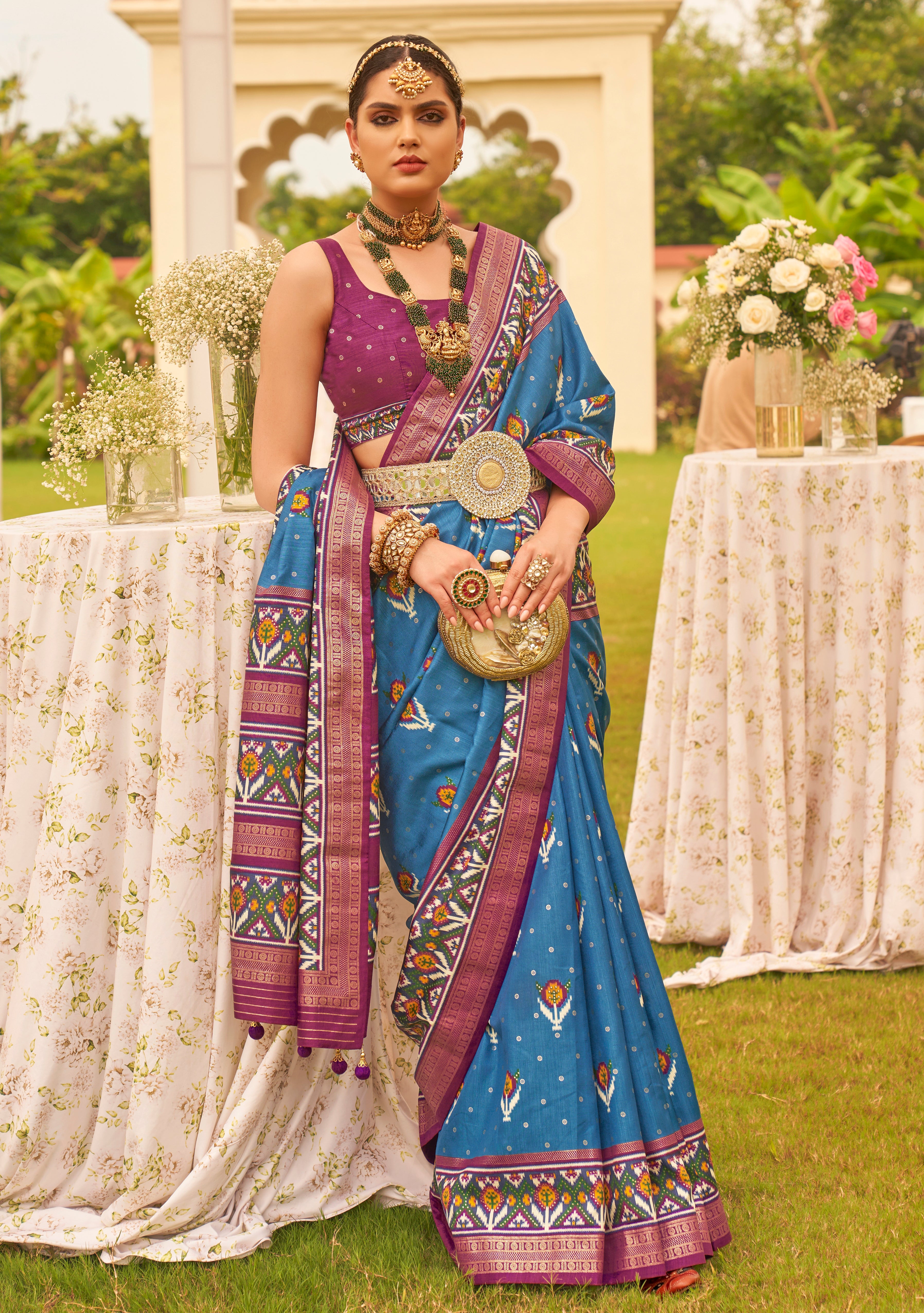 Aqua Blue Sigma Silk Saree With  Digital Patola Print
