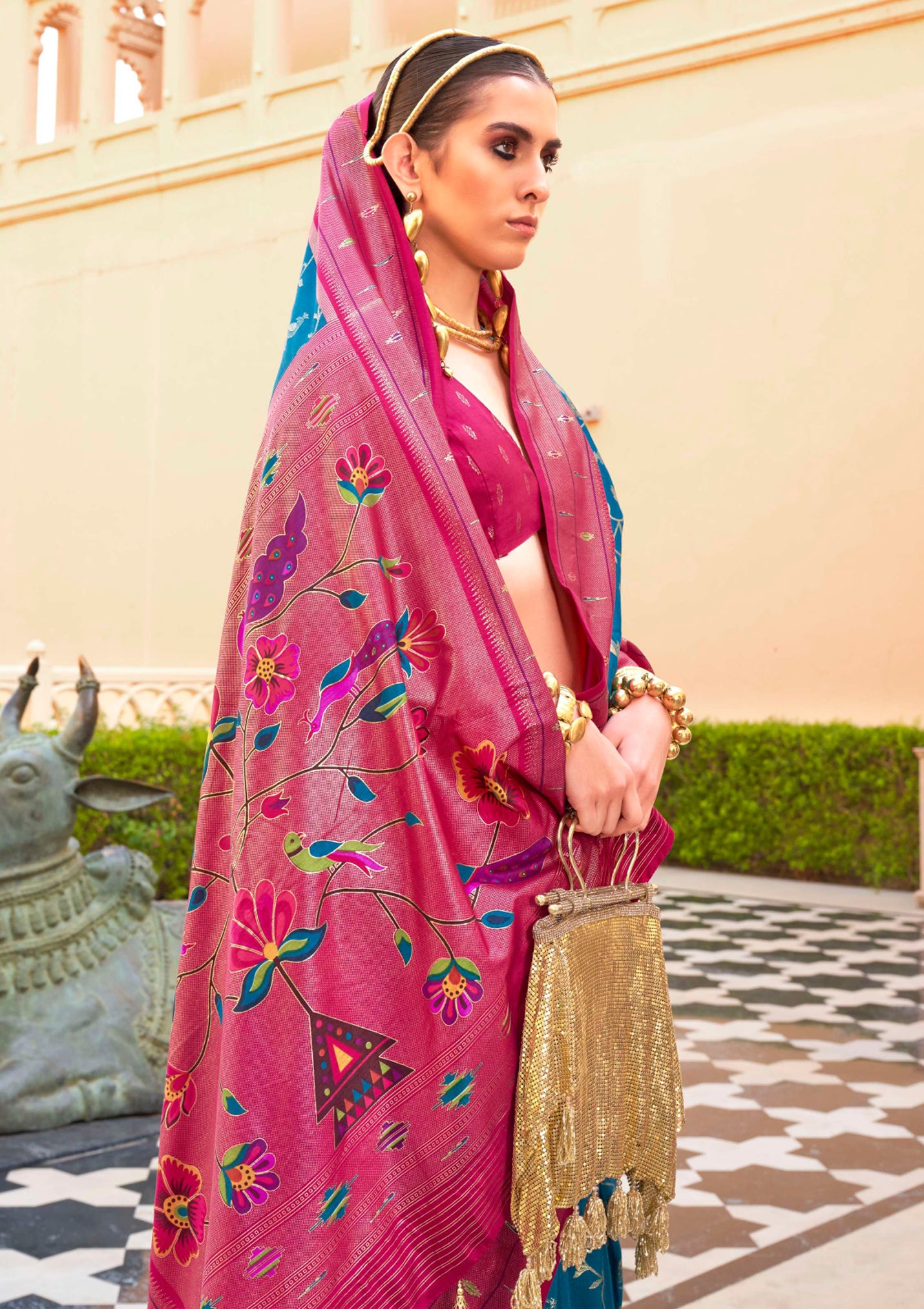 Aqua Blue Silk Saree With  Jacquard Woven Work