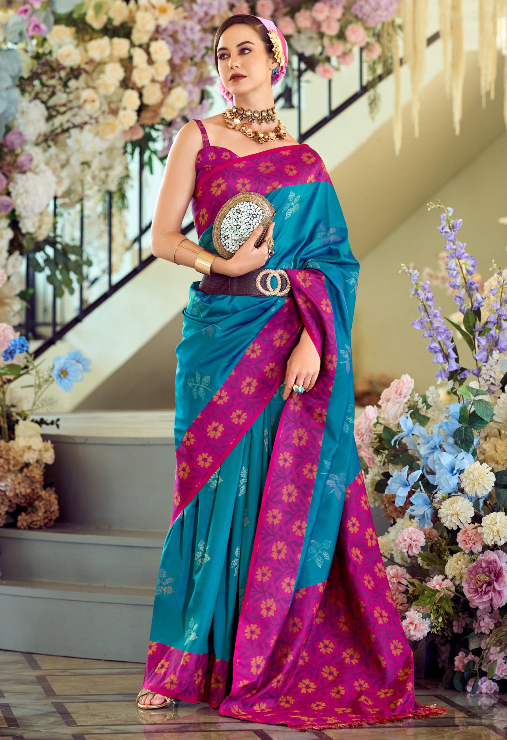 Aqua Blue Soft Silk Saree With  Jacquard Woven Work