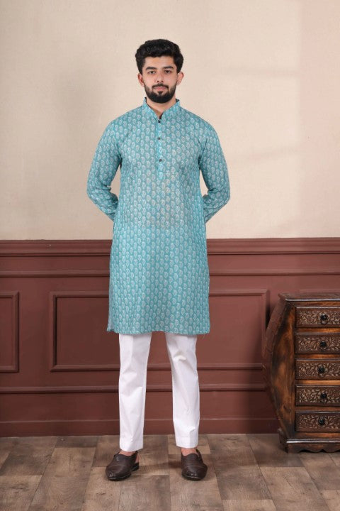 Aqua Blue Sophisticated Kurta Pajama for Ceremonial Wear