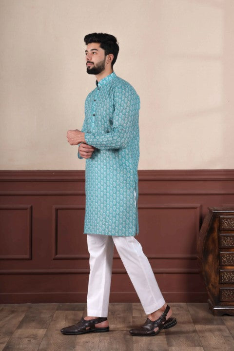 Aqua Blue Sophisticated Kurta Pajama for Ceremonial Wear