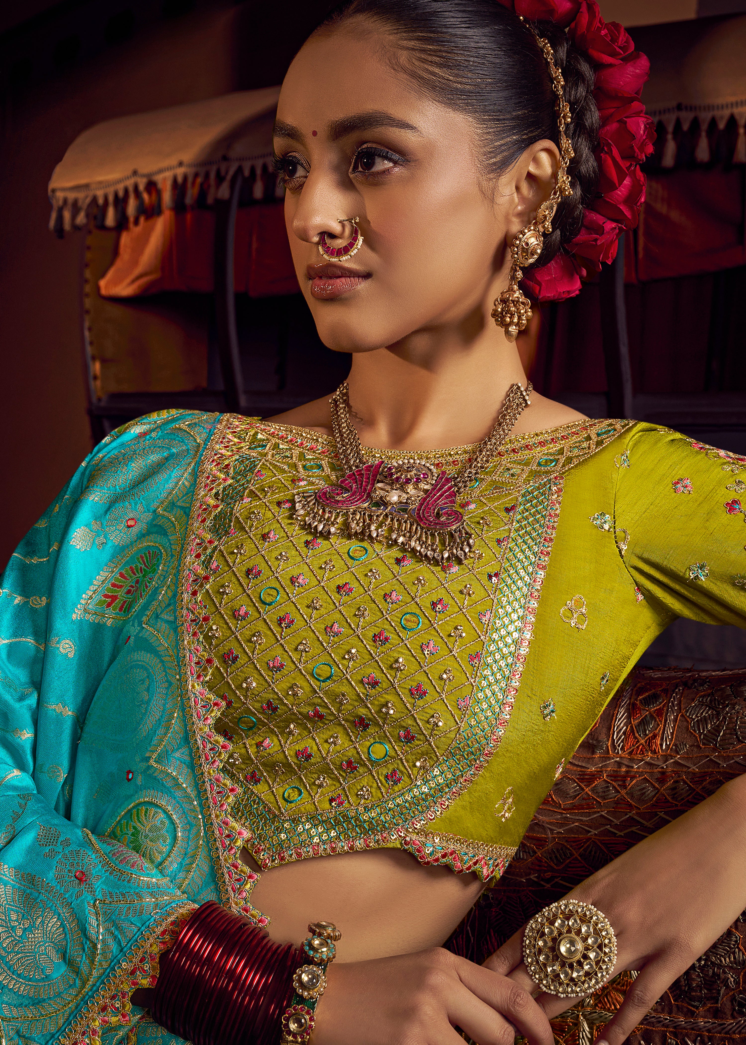 Aqua Blue Viscose Dola Saree with Hand Work and Embroidered Blouse