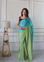 Aqua Green Chinon Pedding Solid Designer Ready To Wear Saree