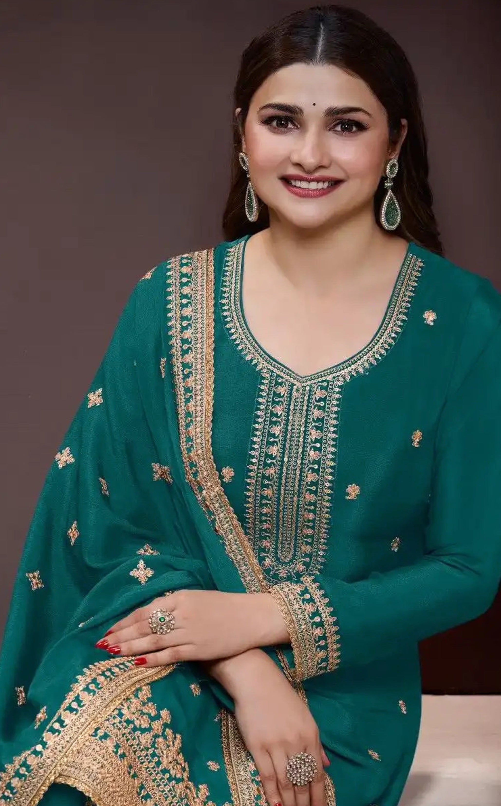 Aqua Green Palazo Suit With Heavy Embroidery Work