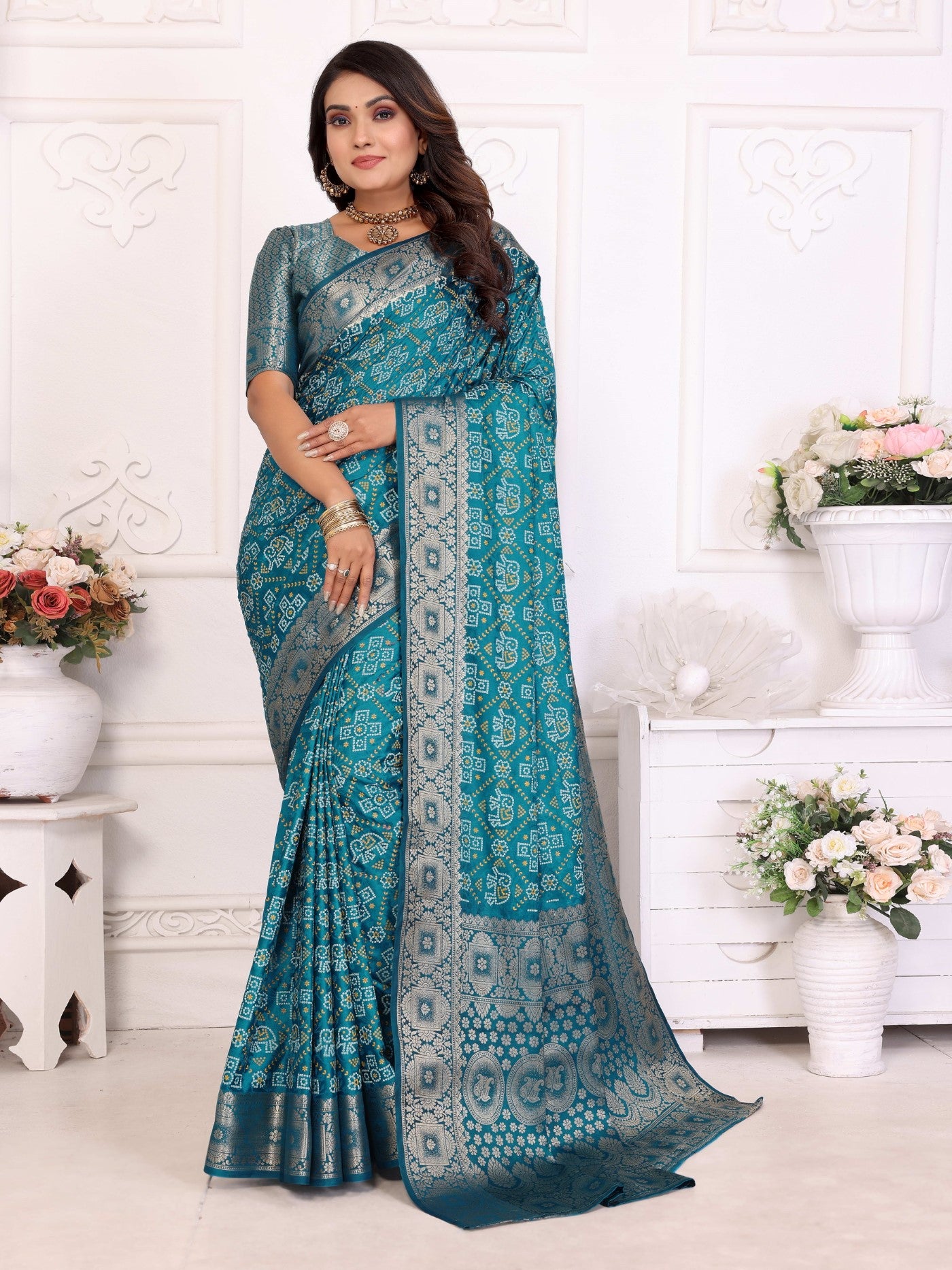 Aqua Soft Satin Silk Saree With Designer Allover Zari Weaving