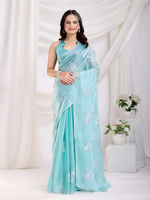 Aqua  Zimmy chu  Saree with C Pallu multi Embroidery with sequins Work