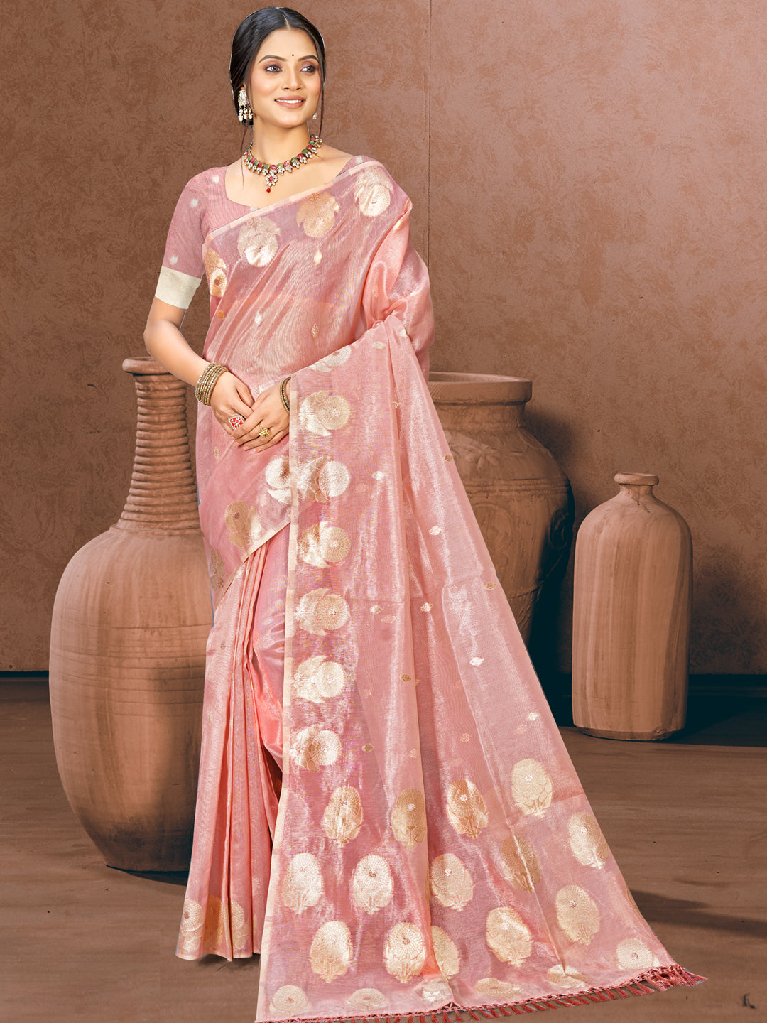 Artistic Peach Munga kota Festival Saree for Women