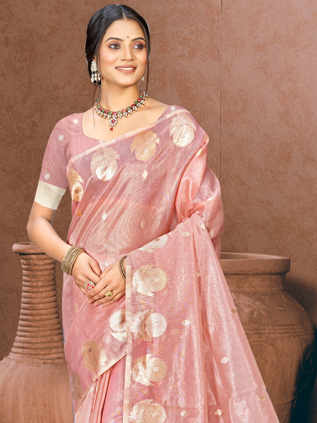 Artistic Peach Munga kota Festival Saree for Women