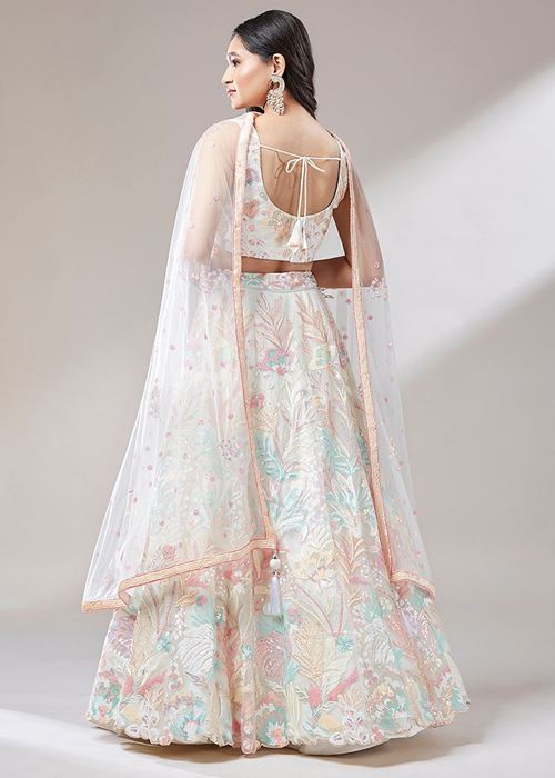 Astounding Off-White Sequins Soft Net Wedding Wear Lehenga Choli