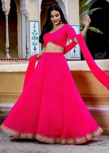 Astounding Pink Leheriya Georgette Bridesmaid Lehenga Choli