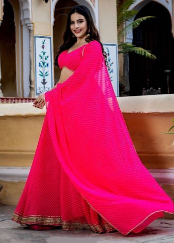 Astounding Pink Leheriya Georgette Bridesmaid Lehenga Choli