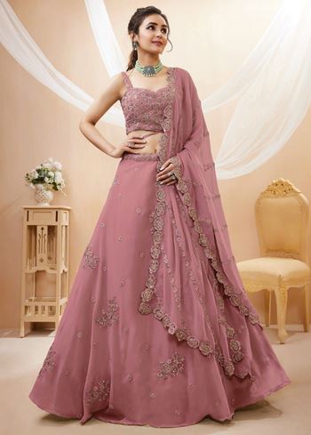 Attractive Dusty Pink Sequins Georgette Party Wear Lehenga Choli