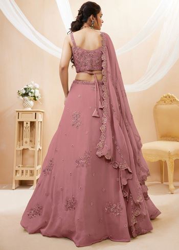 Attractive Dusty Pink Sequins Georgette Party Wear Lehenga Choli