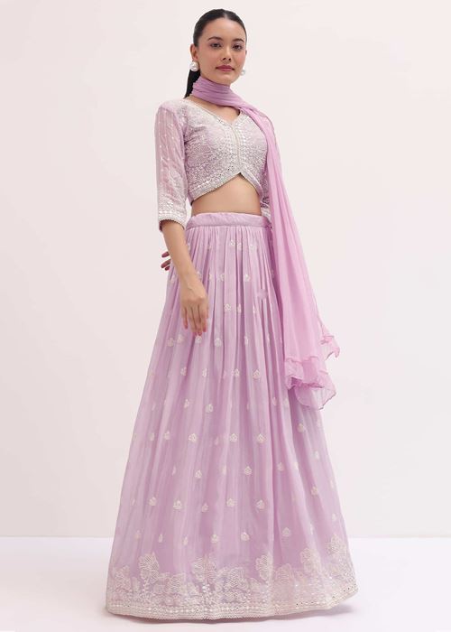 Attractive Pink Thread Embroidered Georgette Event Wear Lehenga Choli