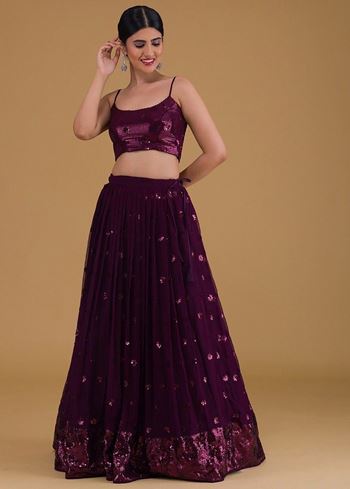 Awesome Purple Sequins Georgette Sangeet Wear Lehenga Choli