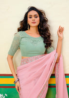 Baby Pink Beautiful Embroidered Heavy Partywear Saree
