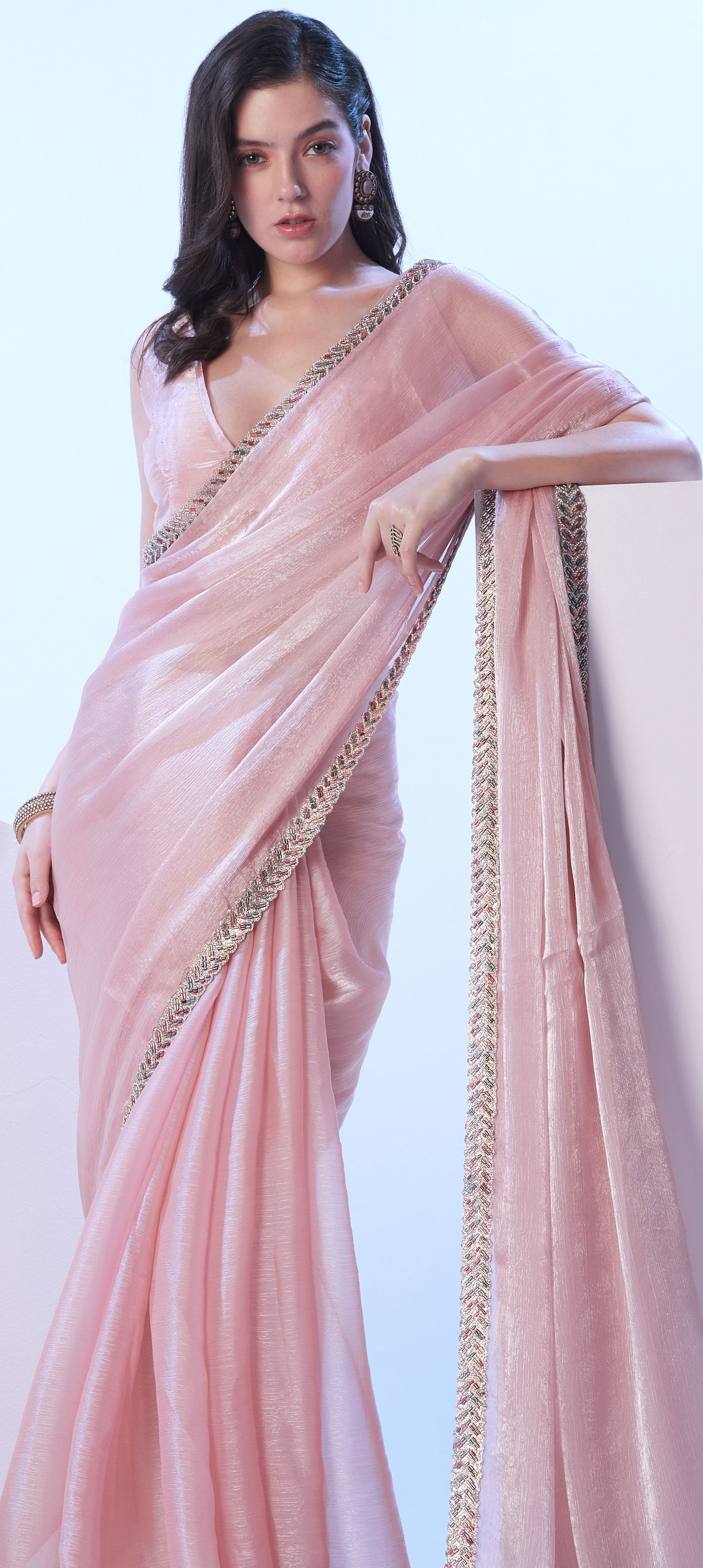 Baby Pink Glamorous Burberry Stylish Girlie Ceremonial Saree