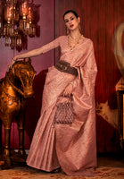 Baby Pink Handloom Weaving Silk Saree With Woven Work