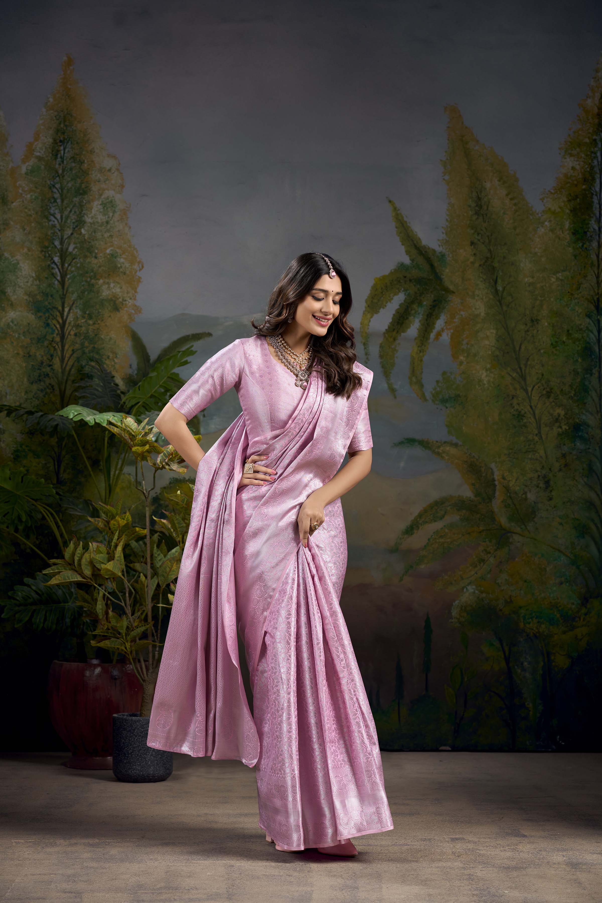 Baby Pink Kanjivaram Saree with Stunning Zari Work
