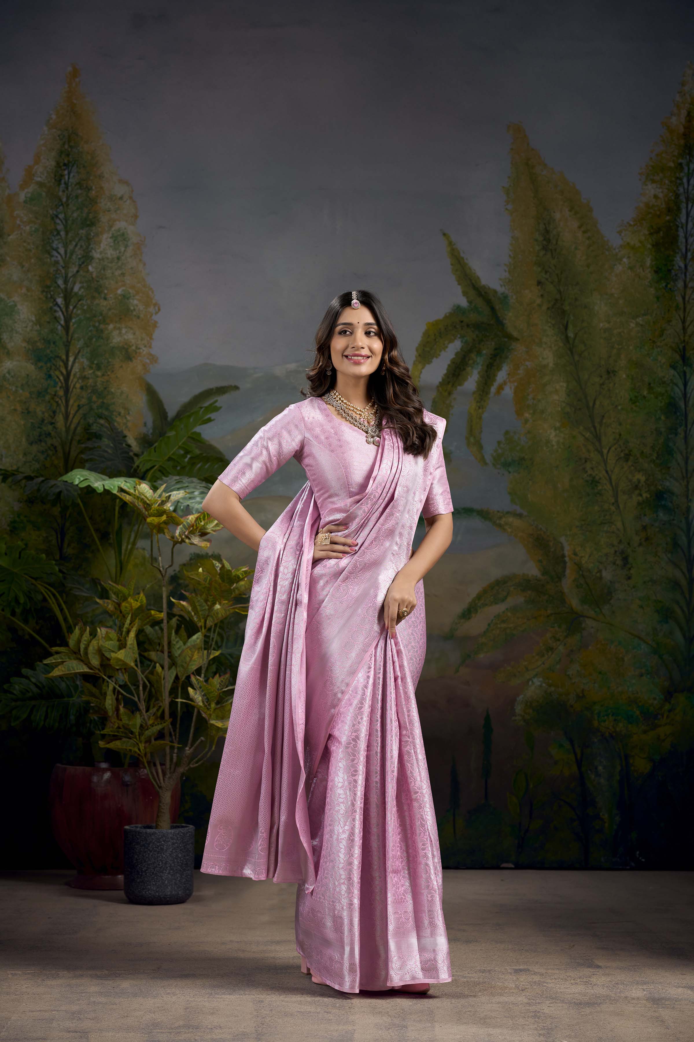 Baby Pink Kanjivaram Saree with Stunning Zari Work