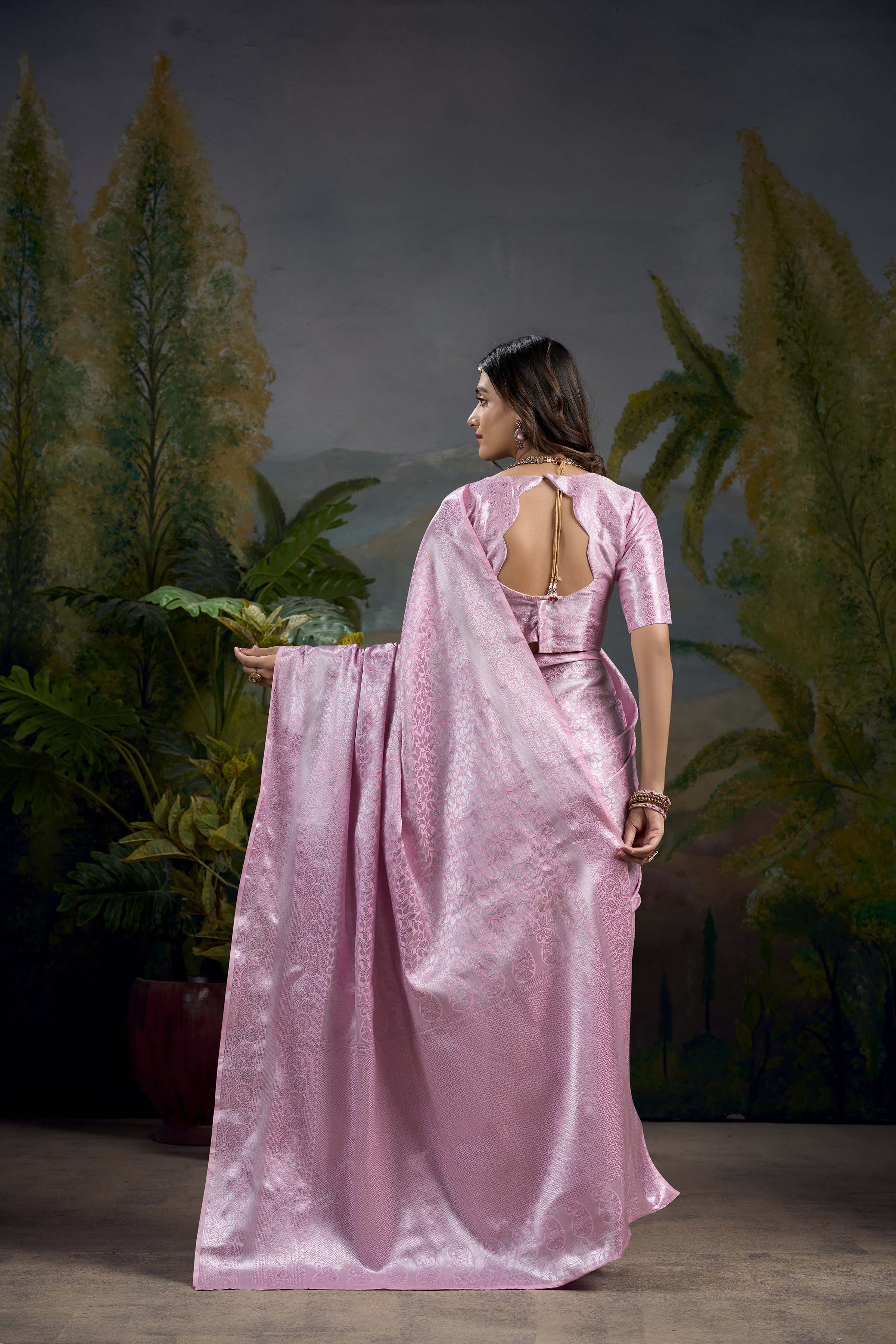 Baby Pink Kanjivaram Saree with Stunning Zari Work