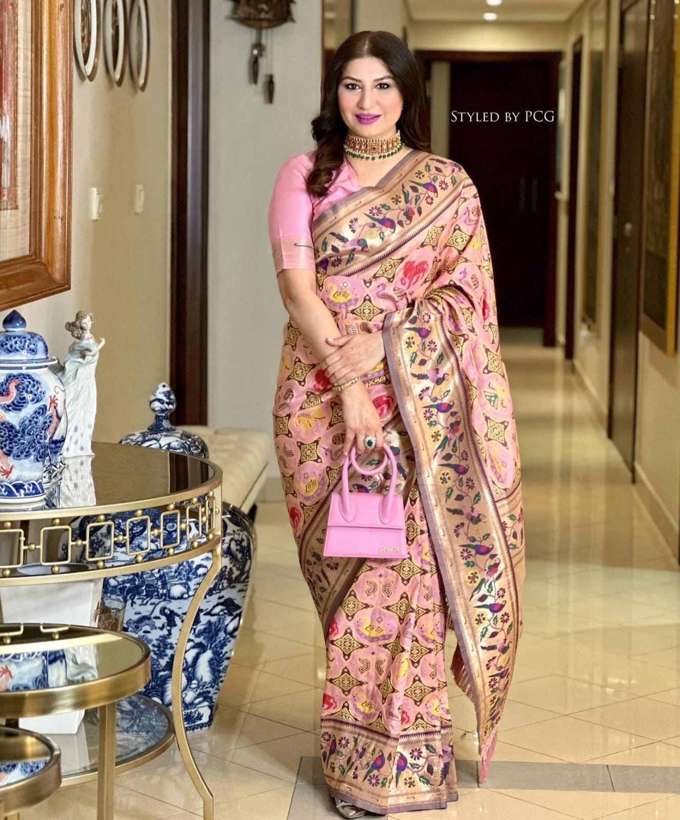 Baby Pink Paithani Silk Saree with Meenakari Zari and Pallu
