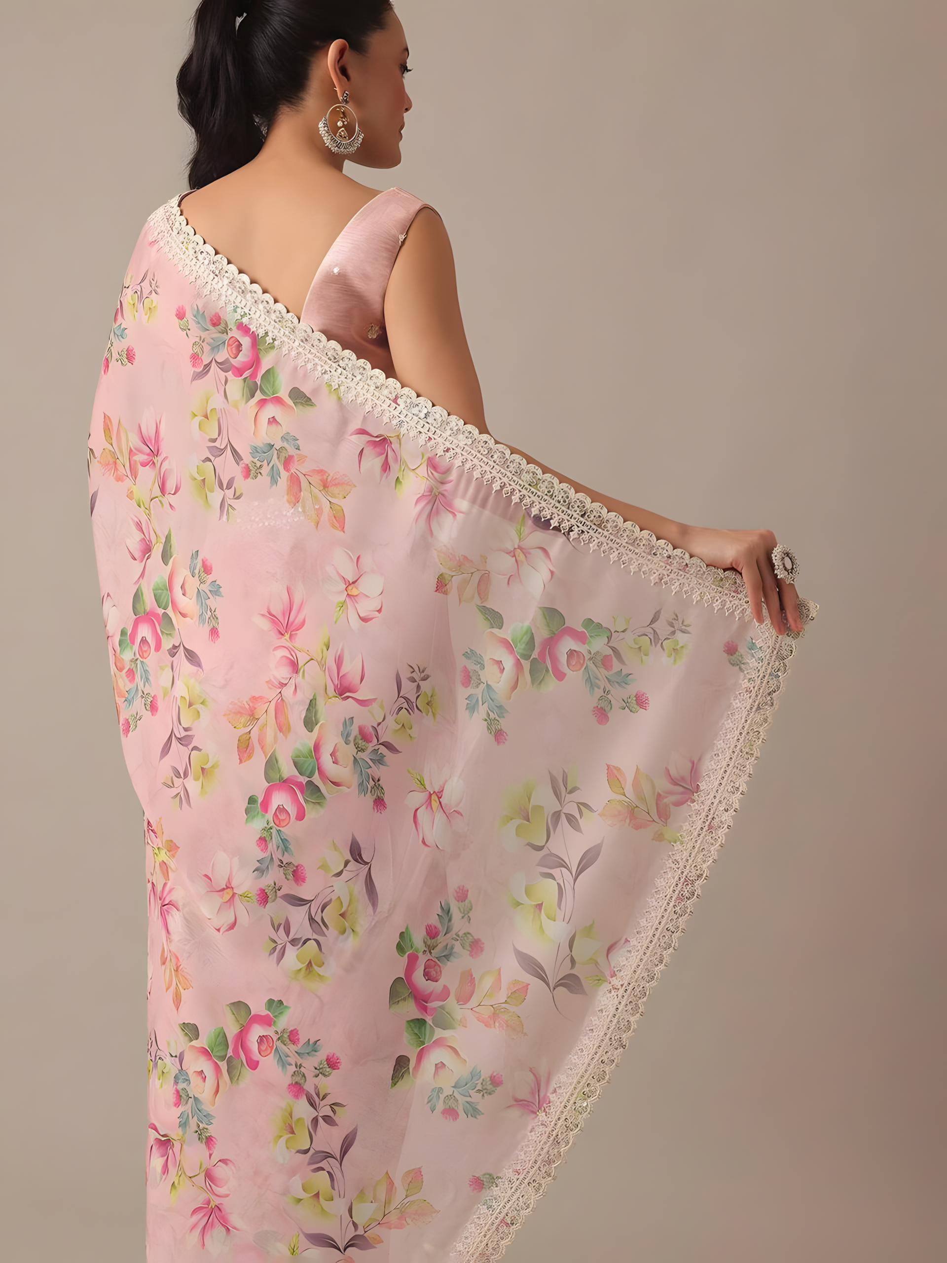 Baby Pink Pure Soft Georgette chiffon  Saree with Digital Print