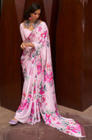 Baby Pink Satin Crepe  Saree With Digital Printed Work