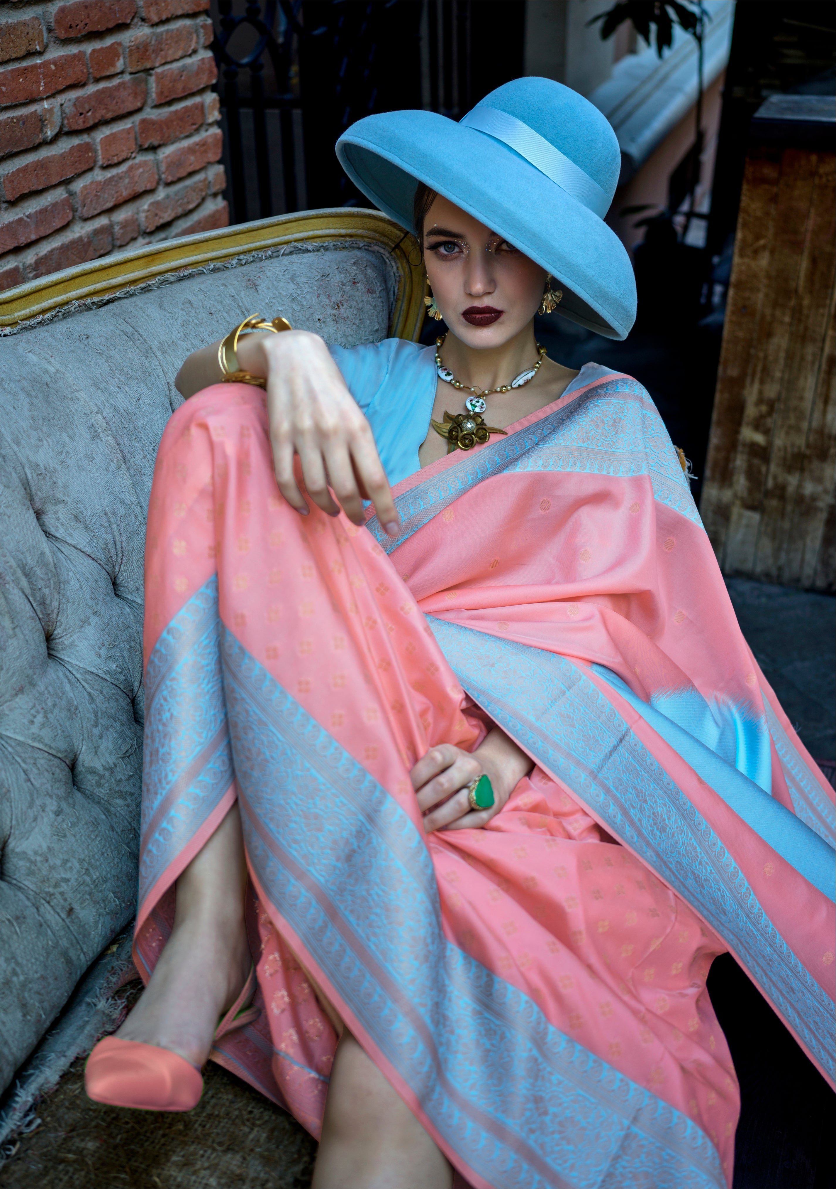 Baby Pink Soft Silk Saree with Jacquard Woven Work