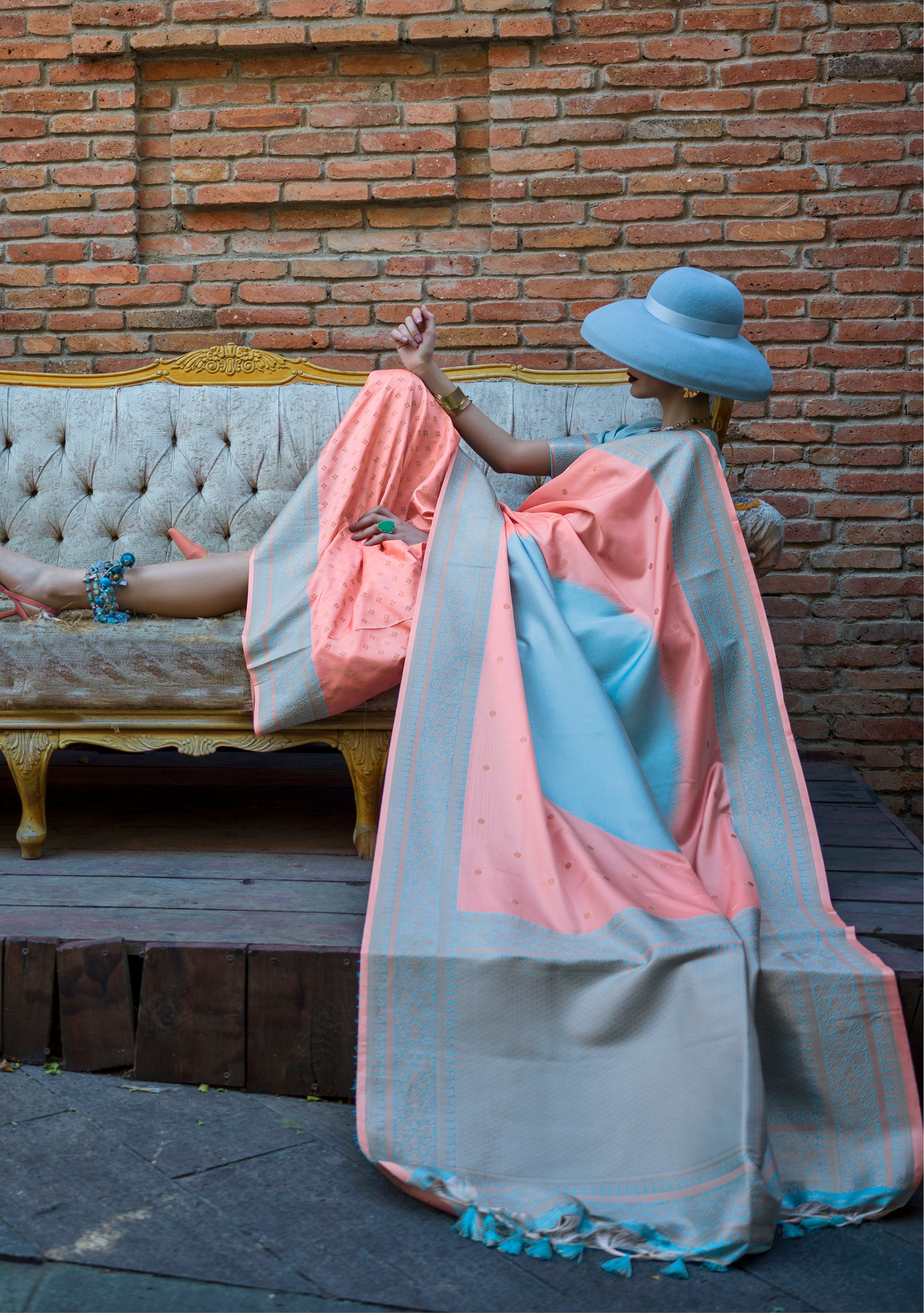 Baby Pink Soft Silk Saree with Jacquard Woven Work