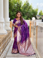 Banarasi Silk Woven Meenakari Designer Purple Sophisticated Ethnic Ceremonial Saree