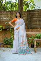 Beautiful Floral Weaving Designer Off White Muga Cotton Rich Looks Saree