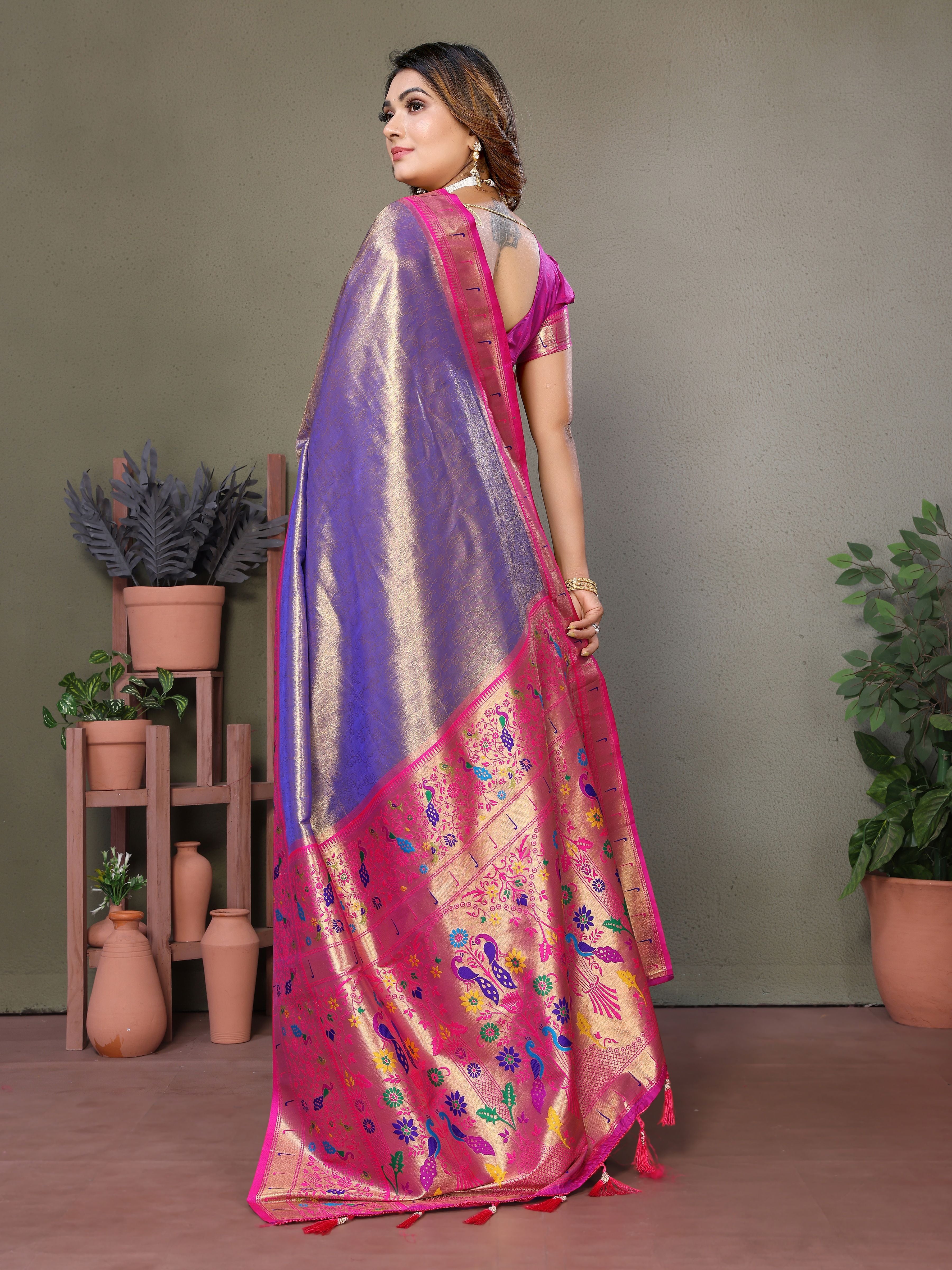 Beautiful Lavender Banarasi Tissue Silk Partywear Saree