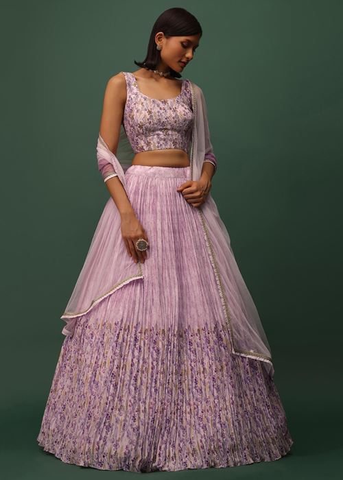 Beautiful Pink Floral Printed Georgette Event Wear Lehenga Choli