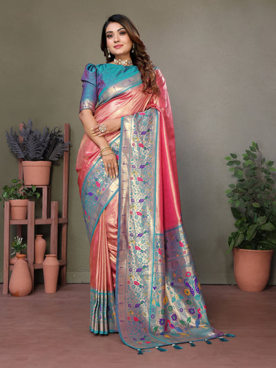 Beautiful Red Banarasi Tissue Silk Partywear Saree