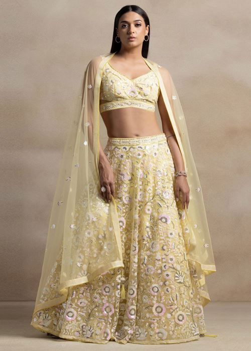 Beautiful Yellow Sequins Net Party Wear Lehenga Choli With Dupatta