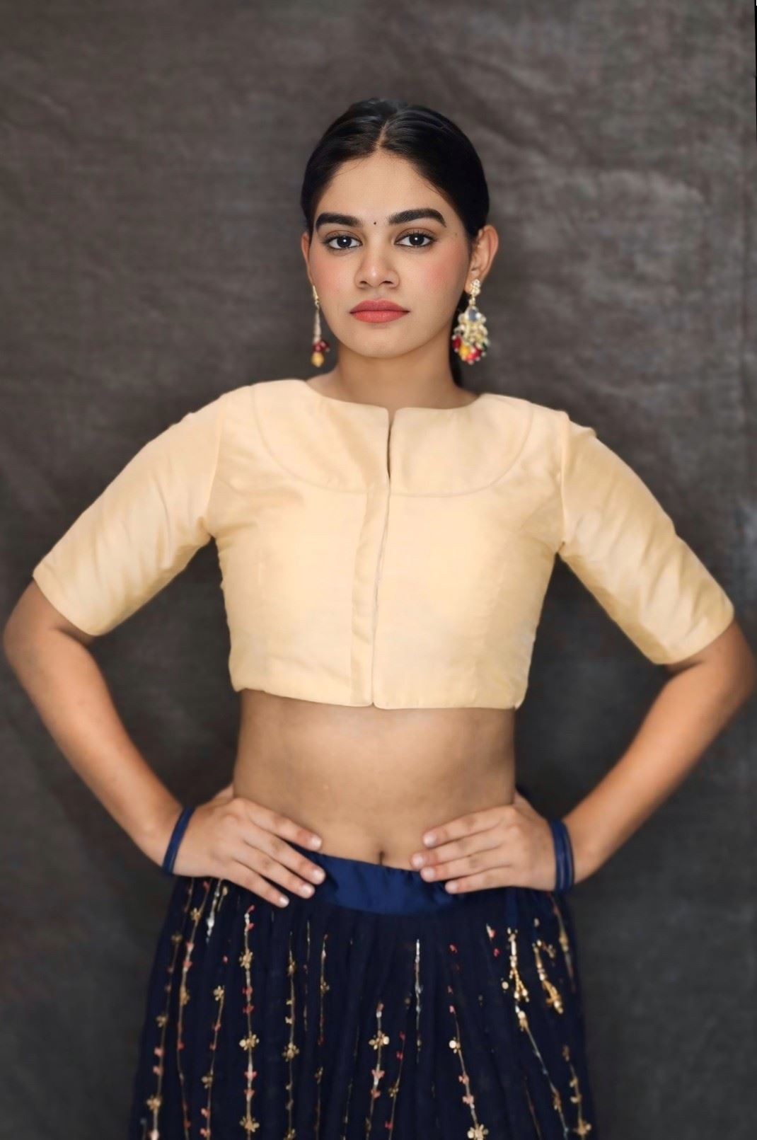 Beige Art Silk Blouse With Code Dori Defining the Neckline