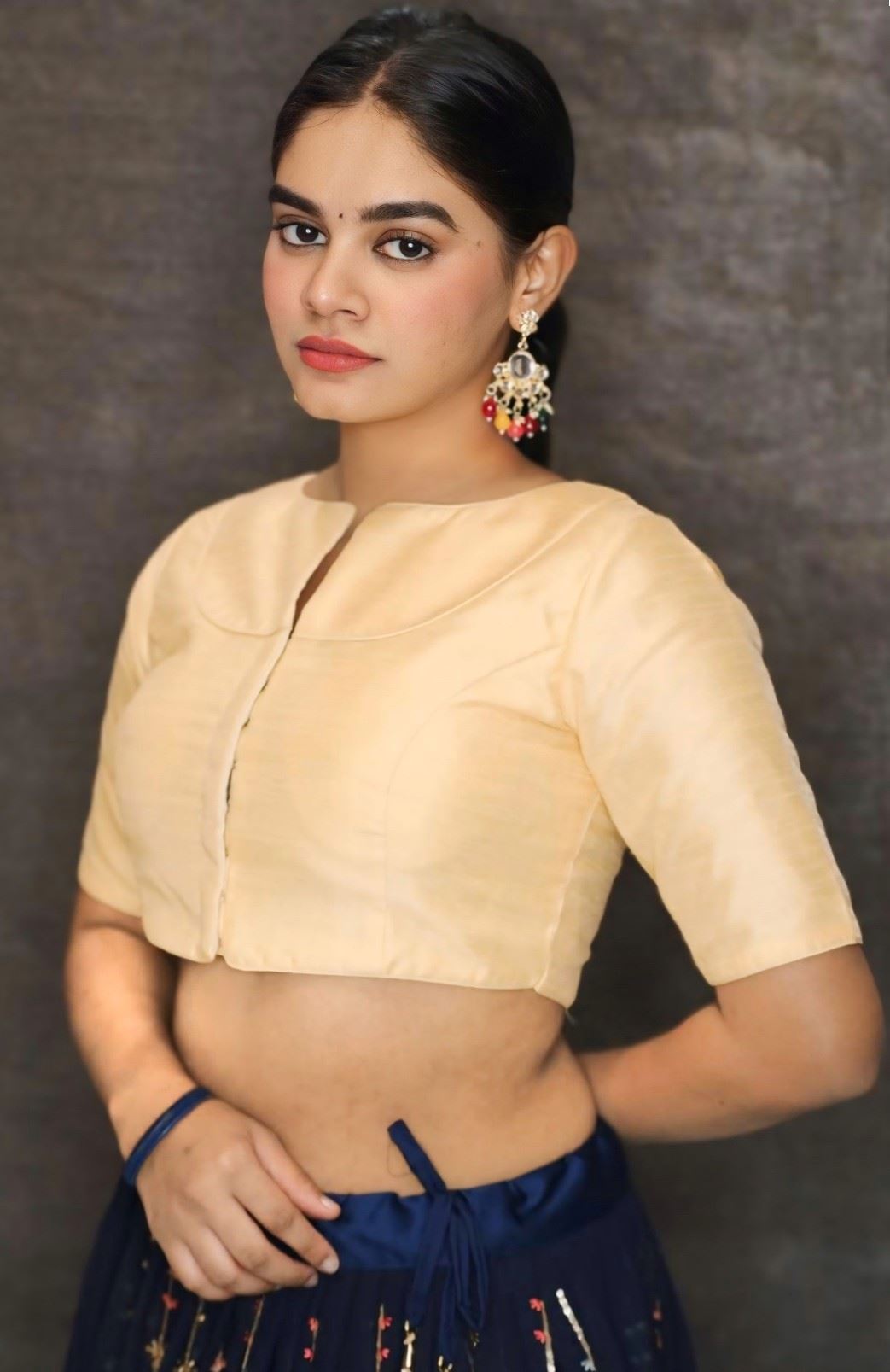 Beige Art Silk Blouse With Code Dori Defining the Neckline