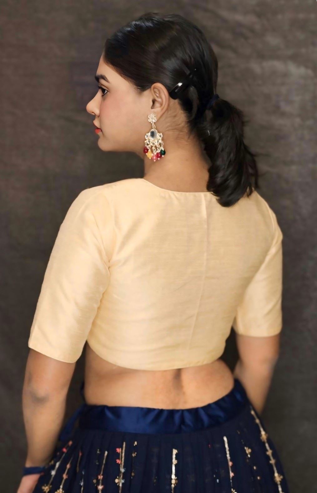 Beige Art Silk Blouse With Code Dori Defining the Neckline