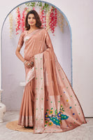 Beige Banarasi Silk Saree with Peacock Motif, Rich Pallu & Jacquard Jari Work