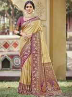 Beige Color Banarasi Silk Festive Wear Weaving Saree